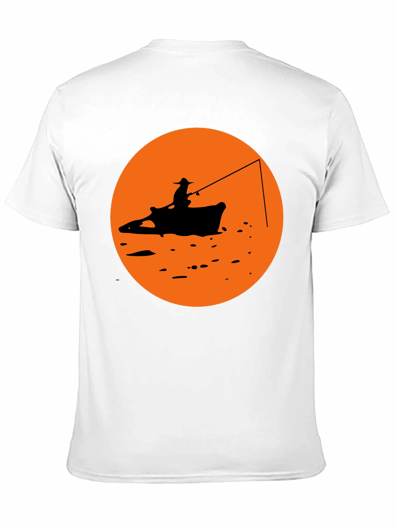 Camiseta Negra Estampado Pescador Atardecer Naranja