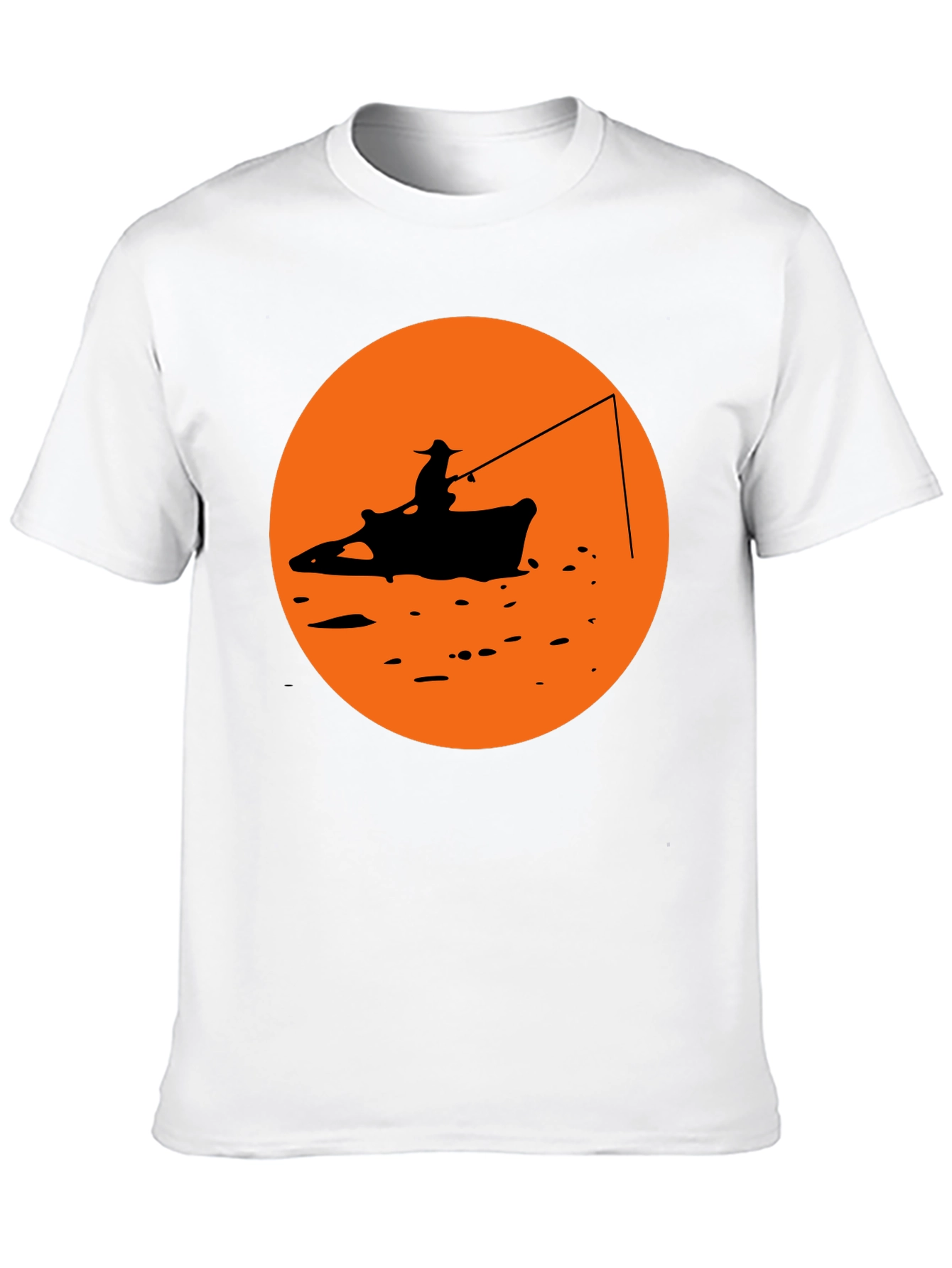 Camiseta Negra Estampado Pescador Atardecer Naranja