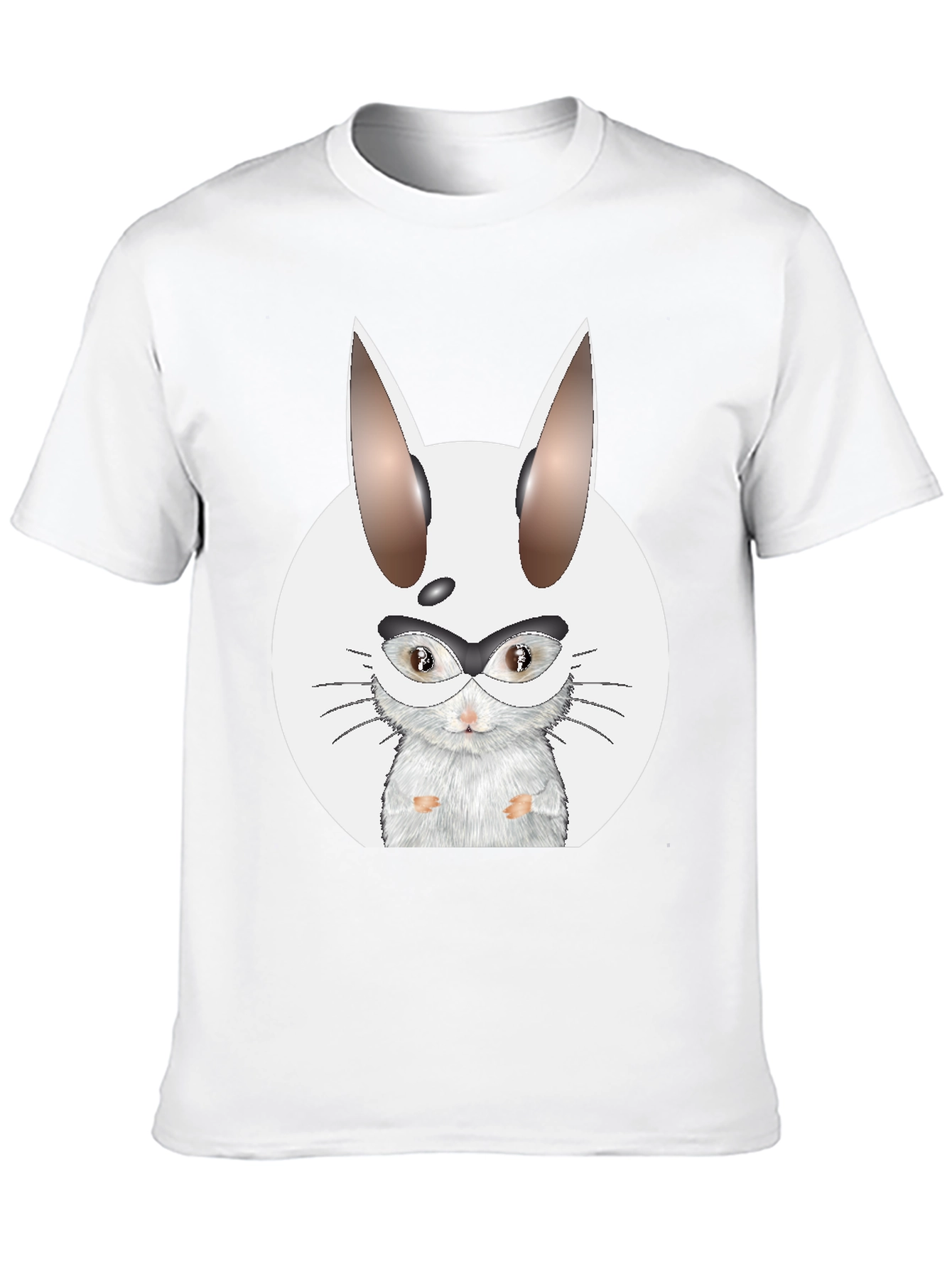 Camiseta Negra con Diseño Gráfico de Conejo Nerd
