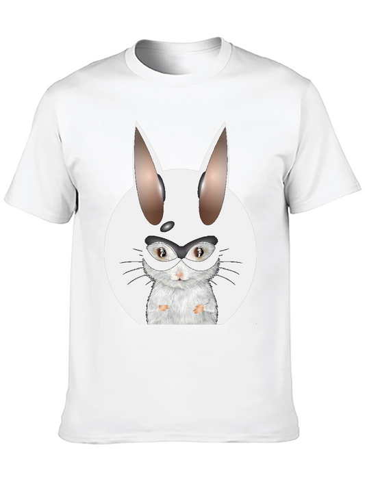 Camiseta Negra con Diseño Gráfico de Conejo Nerd