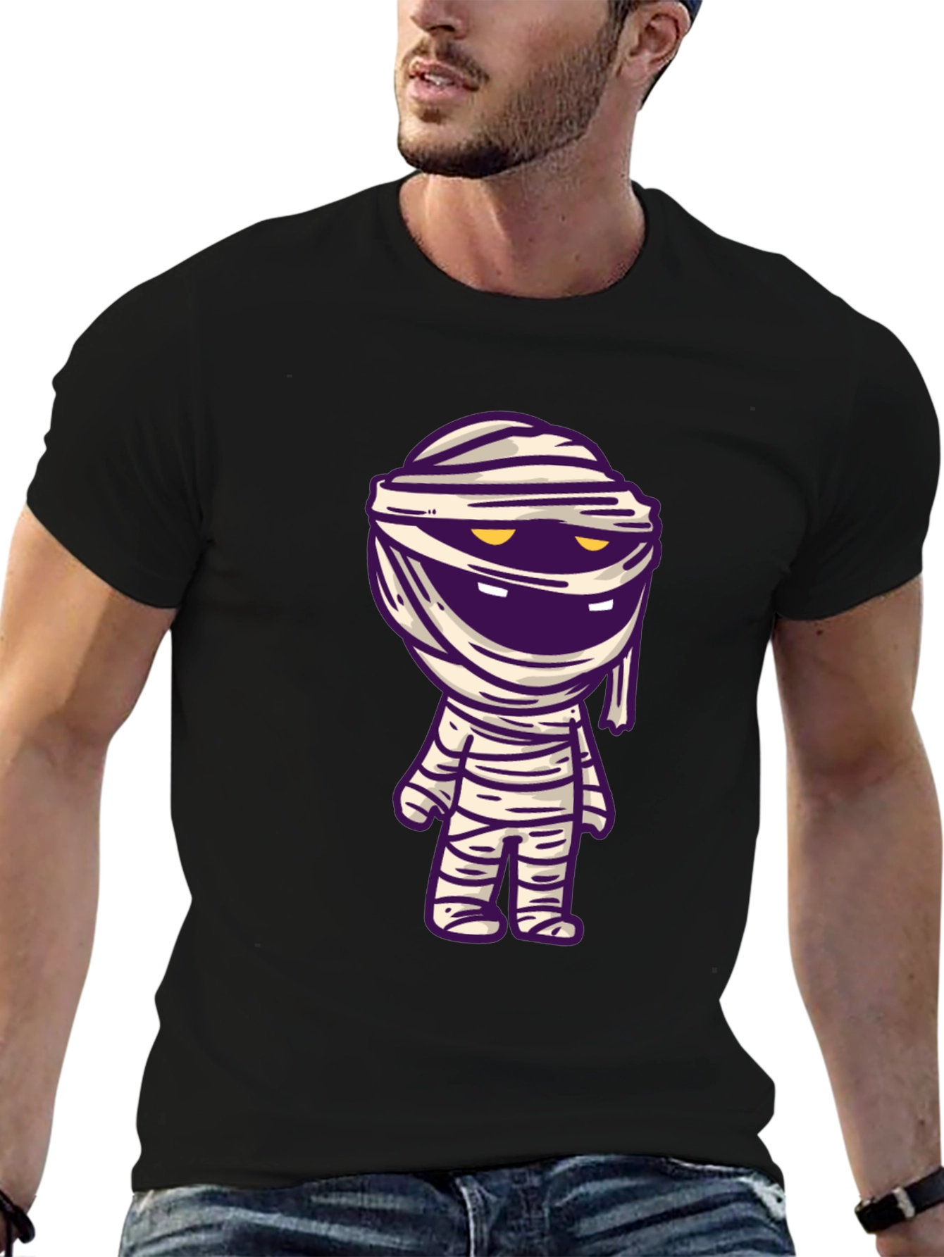 Camiseta Negra con Diseño de Momia Divertida