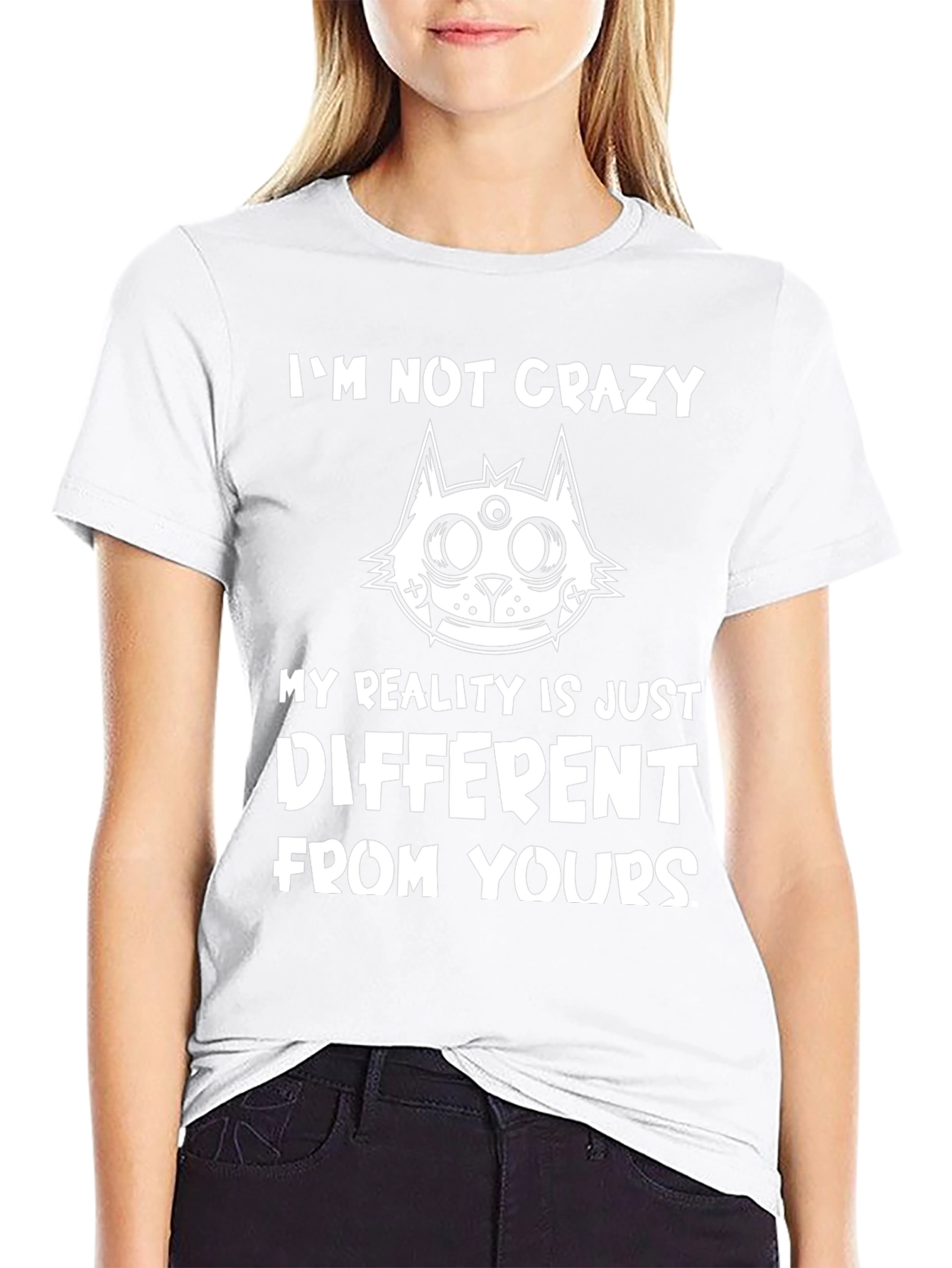 Camiseta Negra con Estampado Gato Loco