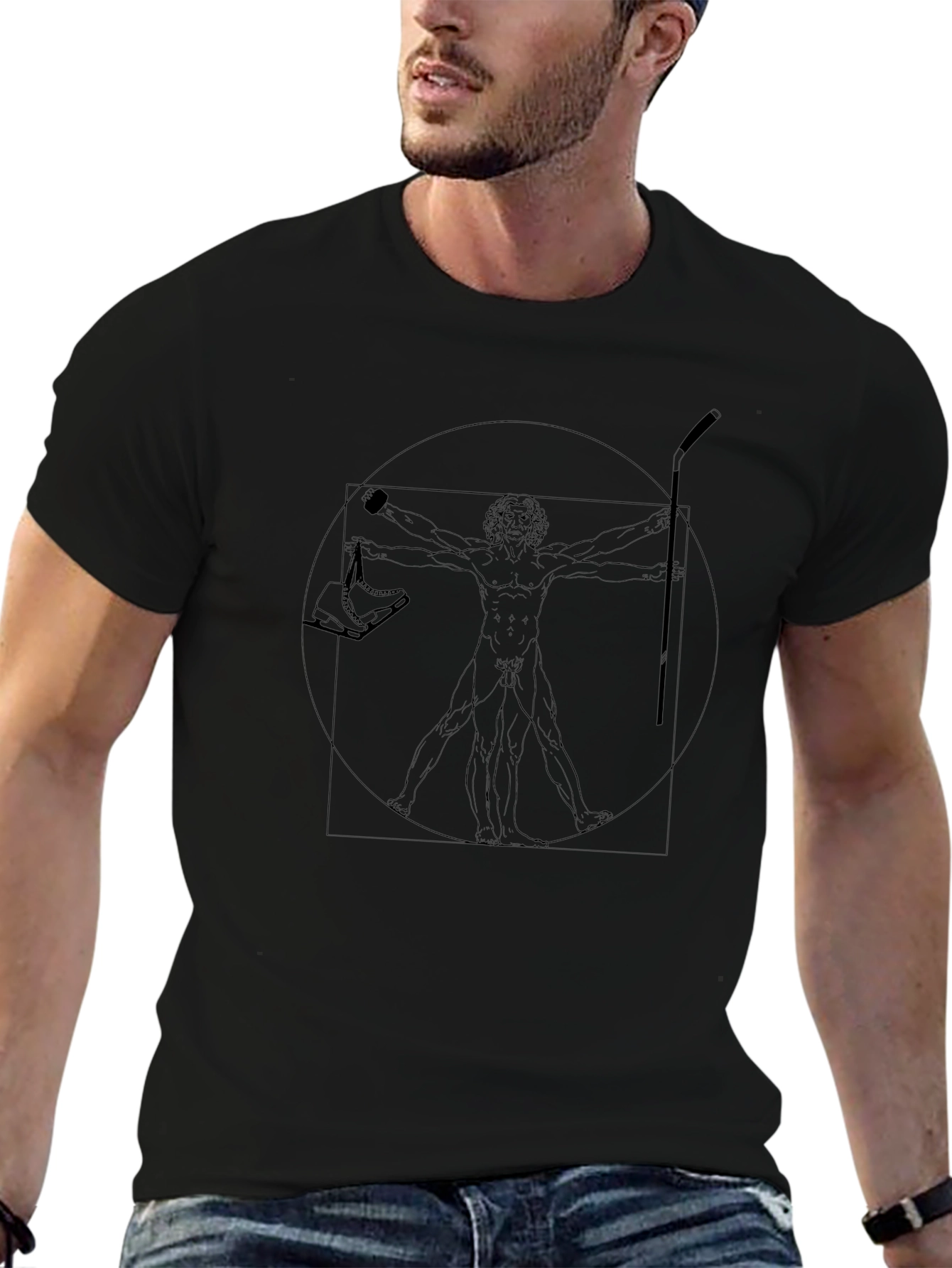 Camiseta Negra Hombre Diseño Vitruvio Hockey