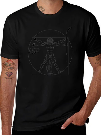 Camiseta Negra Hombre Diseño Vitruvio Hockey