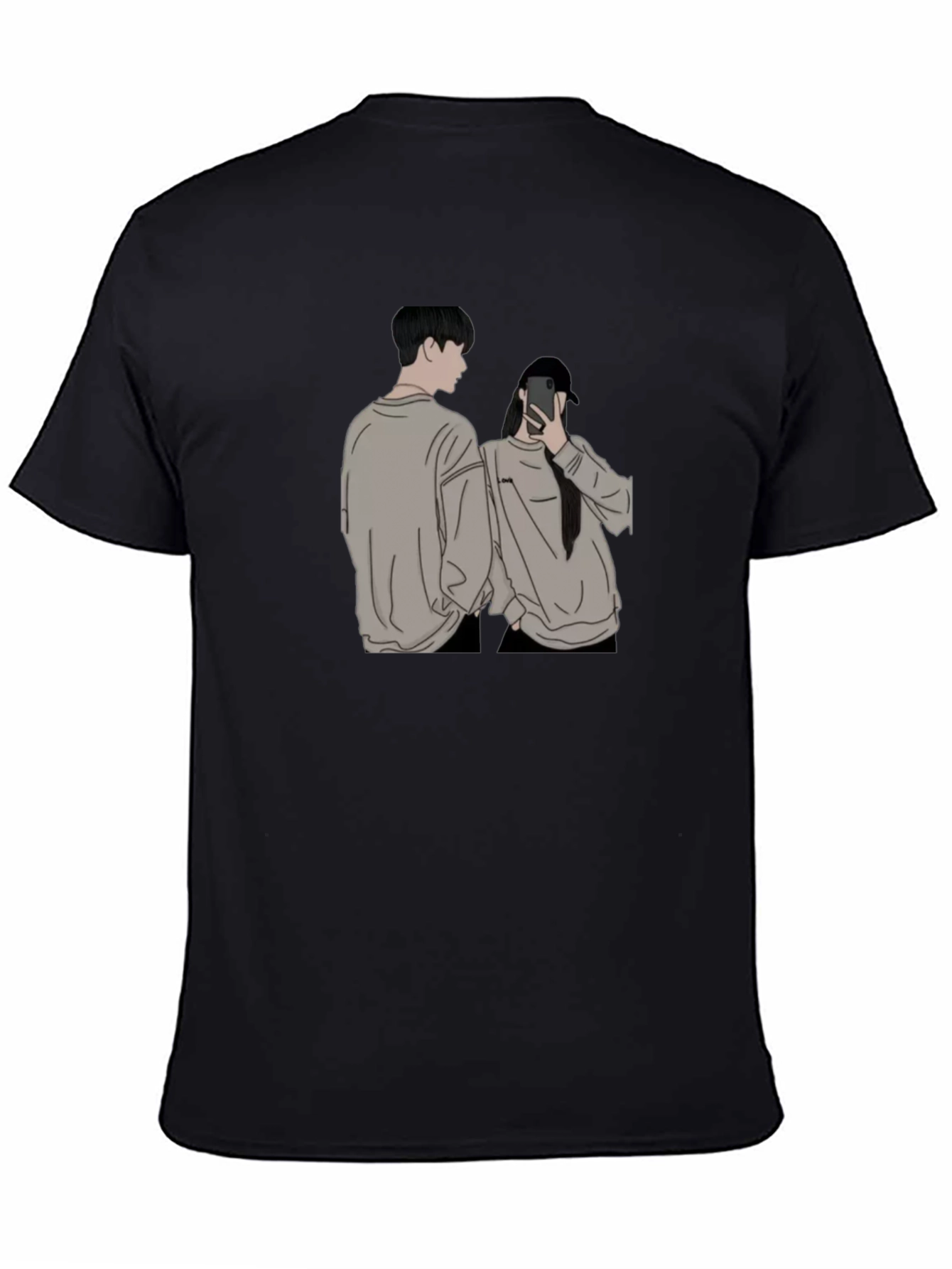 Camiseta Negra Unisex con Diseño Abstracto de Pareja
