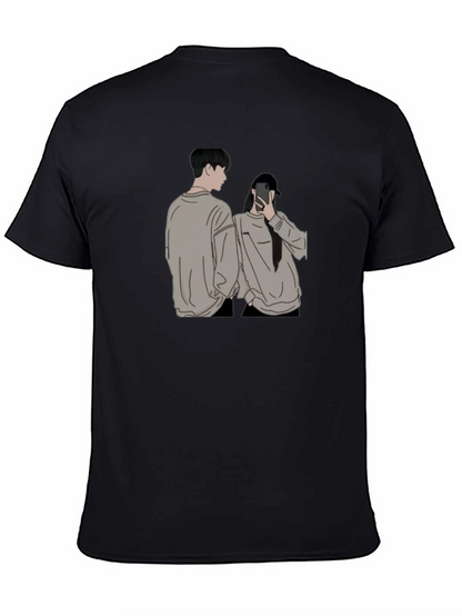 Camiseta Negra Unisex con Diseño Abstracto de Pareja