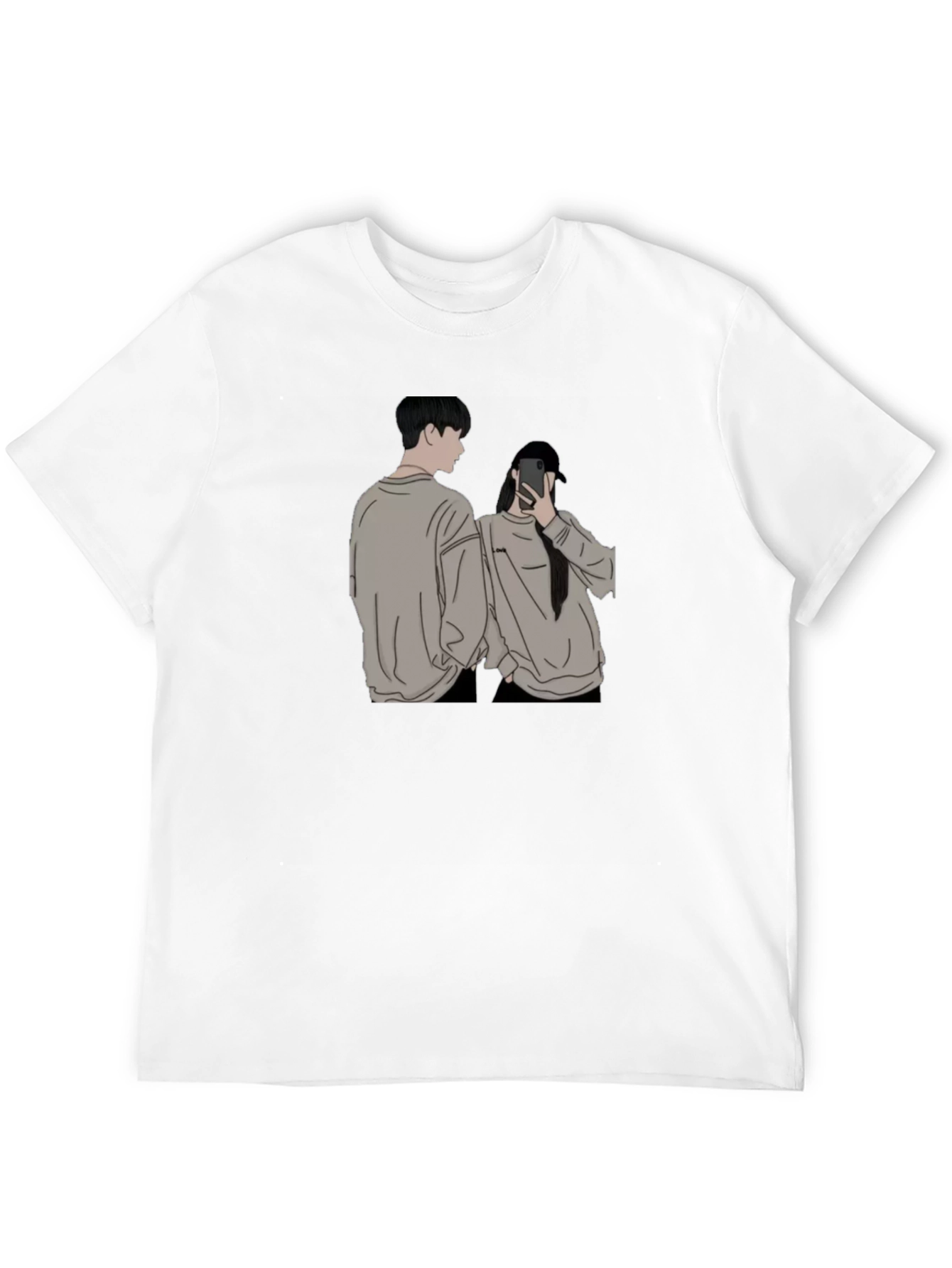 Camiseta Negra Unisex con Diseño Abstracto de Pareja