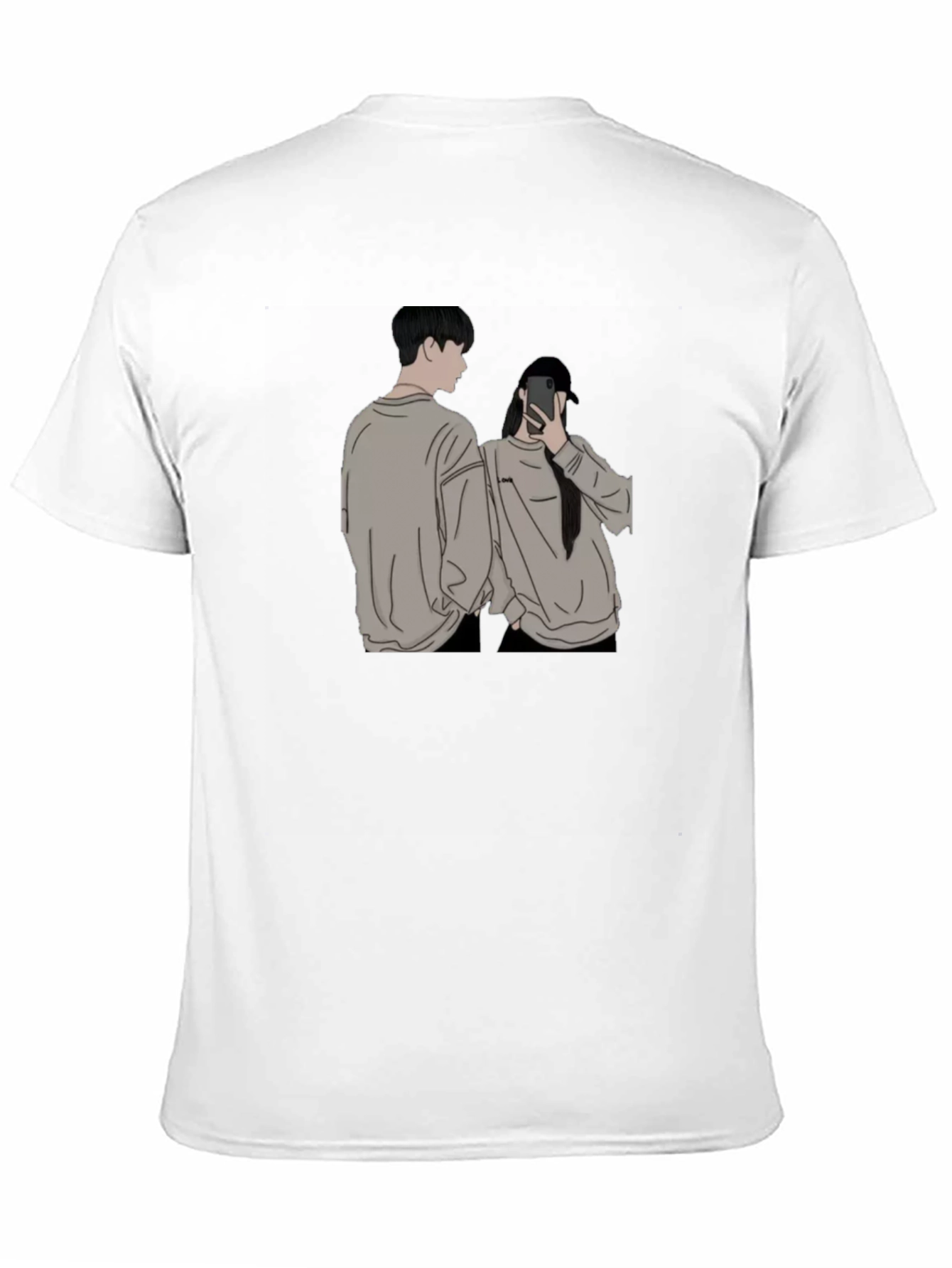Camiseta Negra Unisex con Diseño Abstracto de Pareja