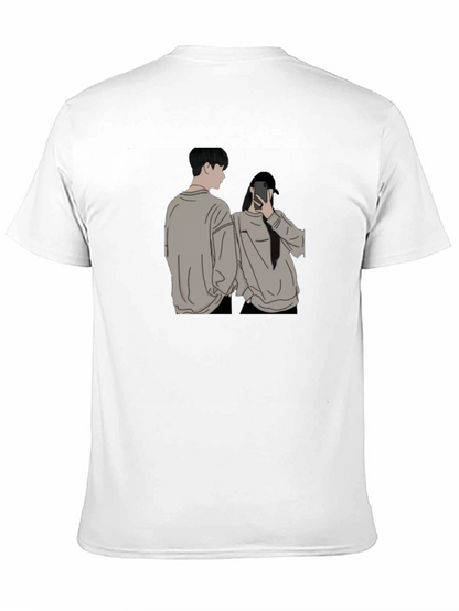 Camiseta Negra Unisex con Diseño Abstracto de Pareja