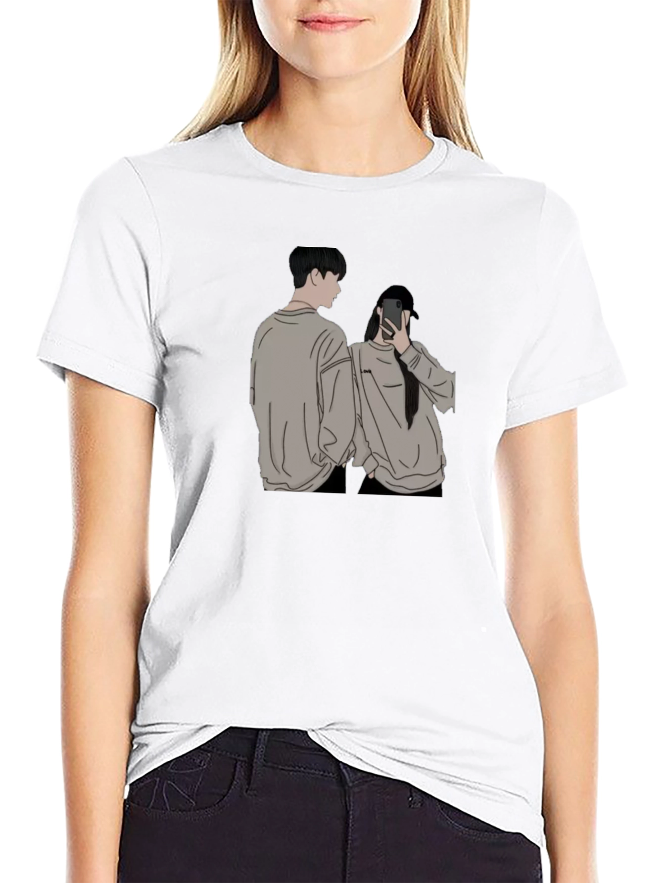 Camiseta Negra Unisex con Diseño Abstracto de Pareja