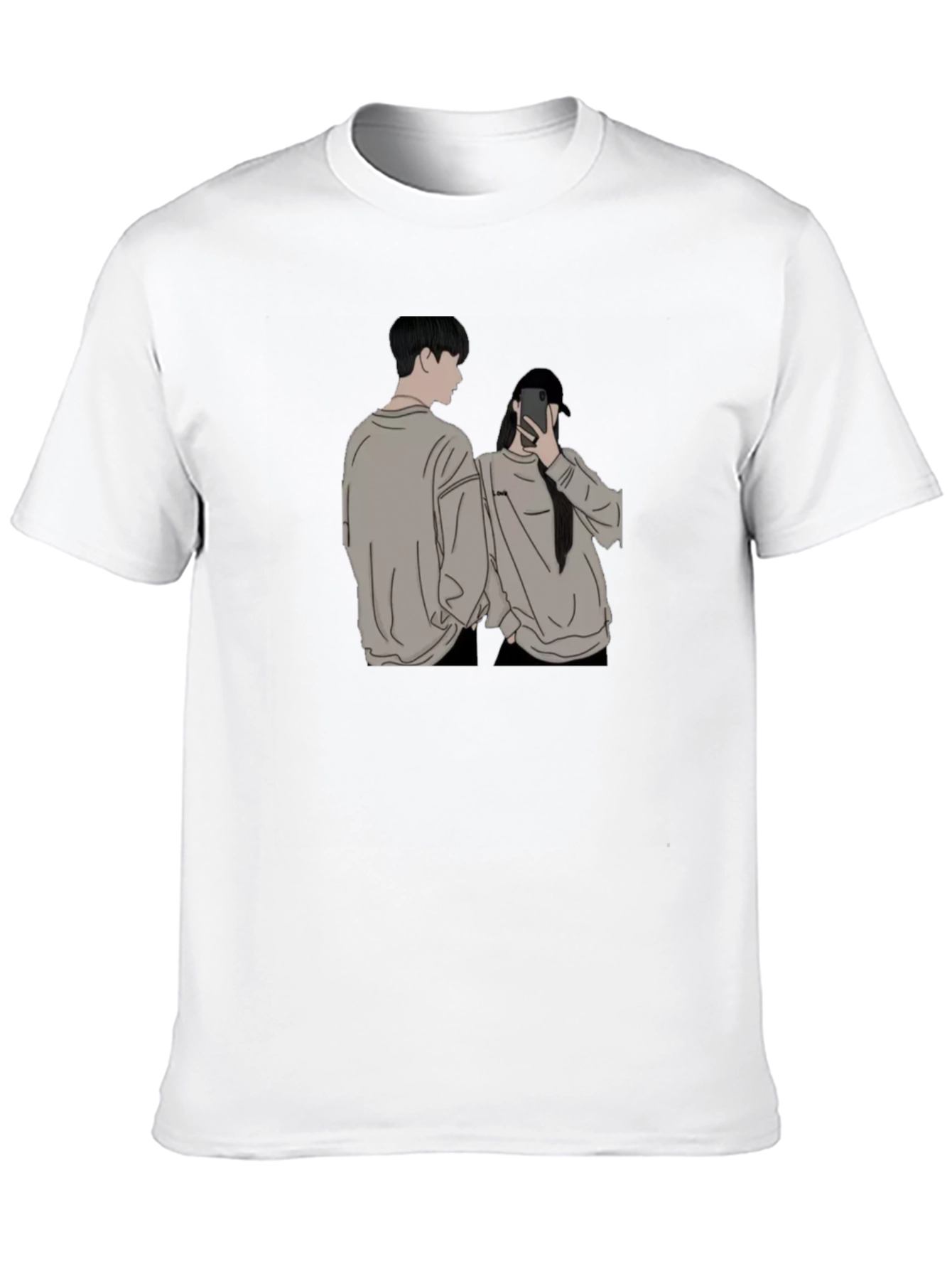 Camiseta Negra Unisex con Diseño Abstracto de Pareja