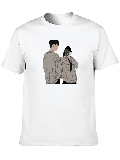 Camiseta Negra Unisex con Diseño Abstracto de Pareja