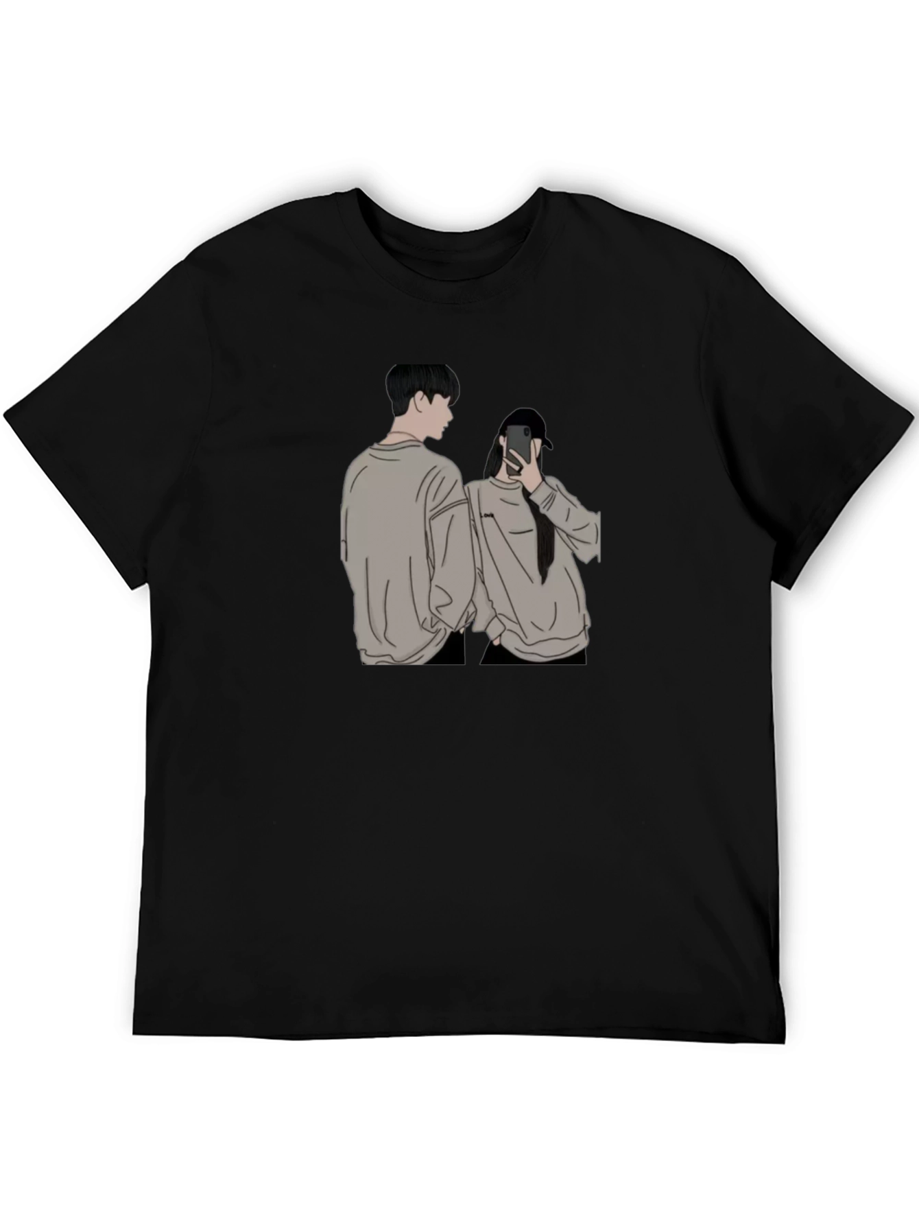 Camiseta Negra Unisex con Diseño Abstracto de Pareja