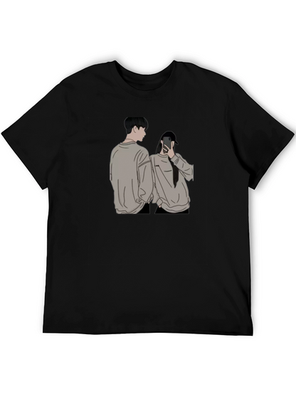 Camiseta Negra Unisex con Diseño Abstracto de Pareja