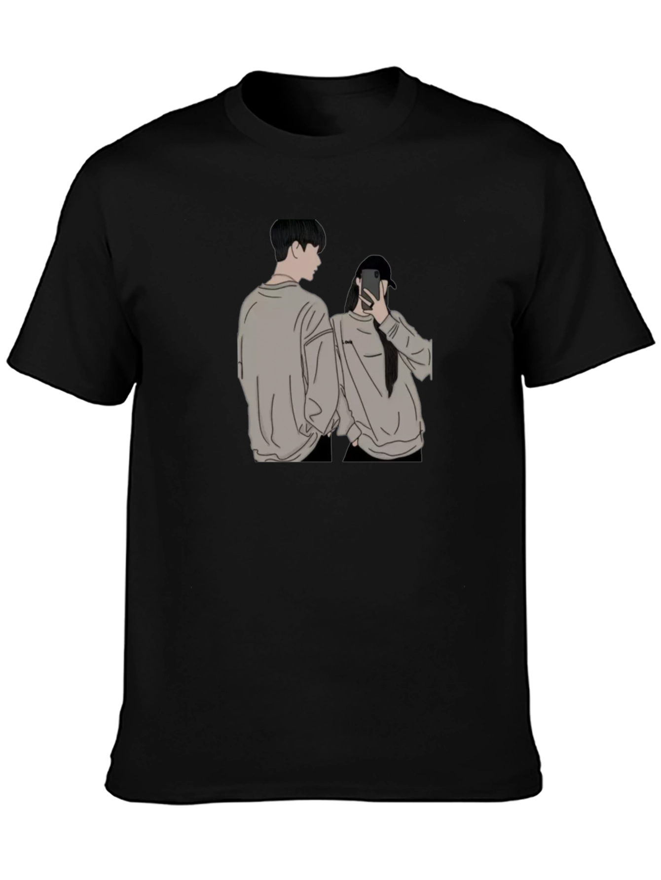 Camiseta Negra Unisex con Diseño Abstracto de Pareja