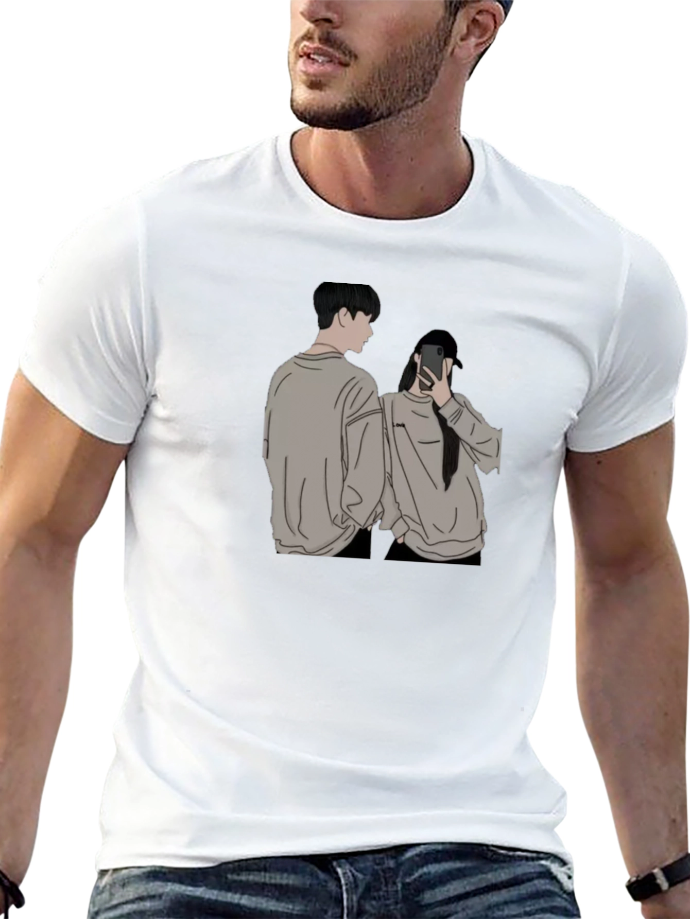 Camiseta Negra Unisex con Diseño Abstracto de Pareja