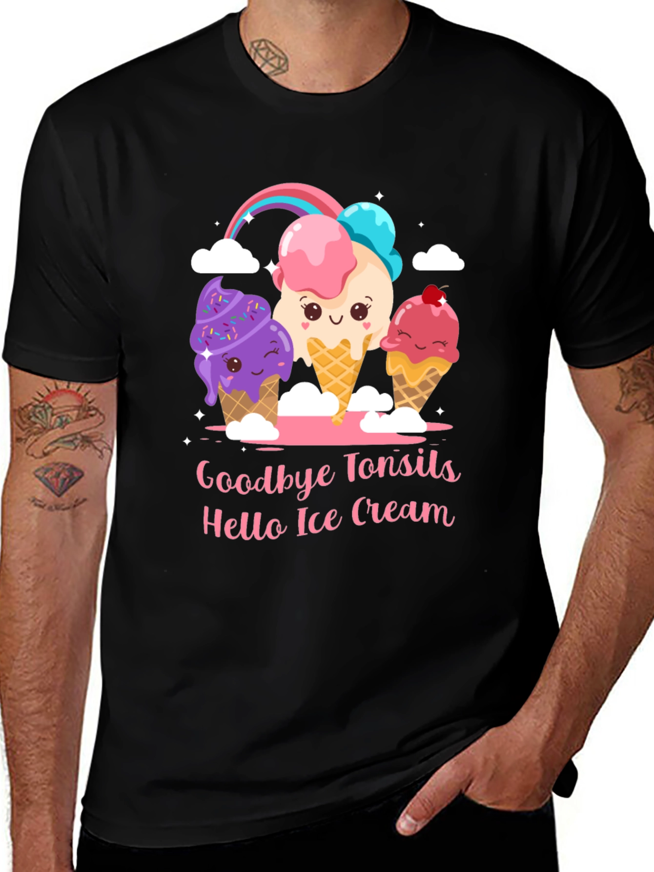 Camiseta Negra Adiós Amígdalas Hola Helado