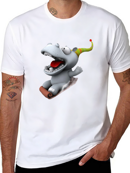 Camiseta Negra con Dibujo Animado de Hipopótamo Navideño