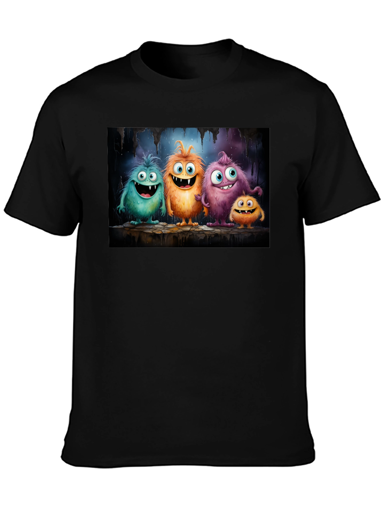 Camiseta Negra con Adorables Monstruos