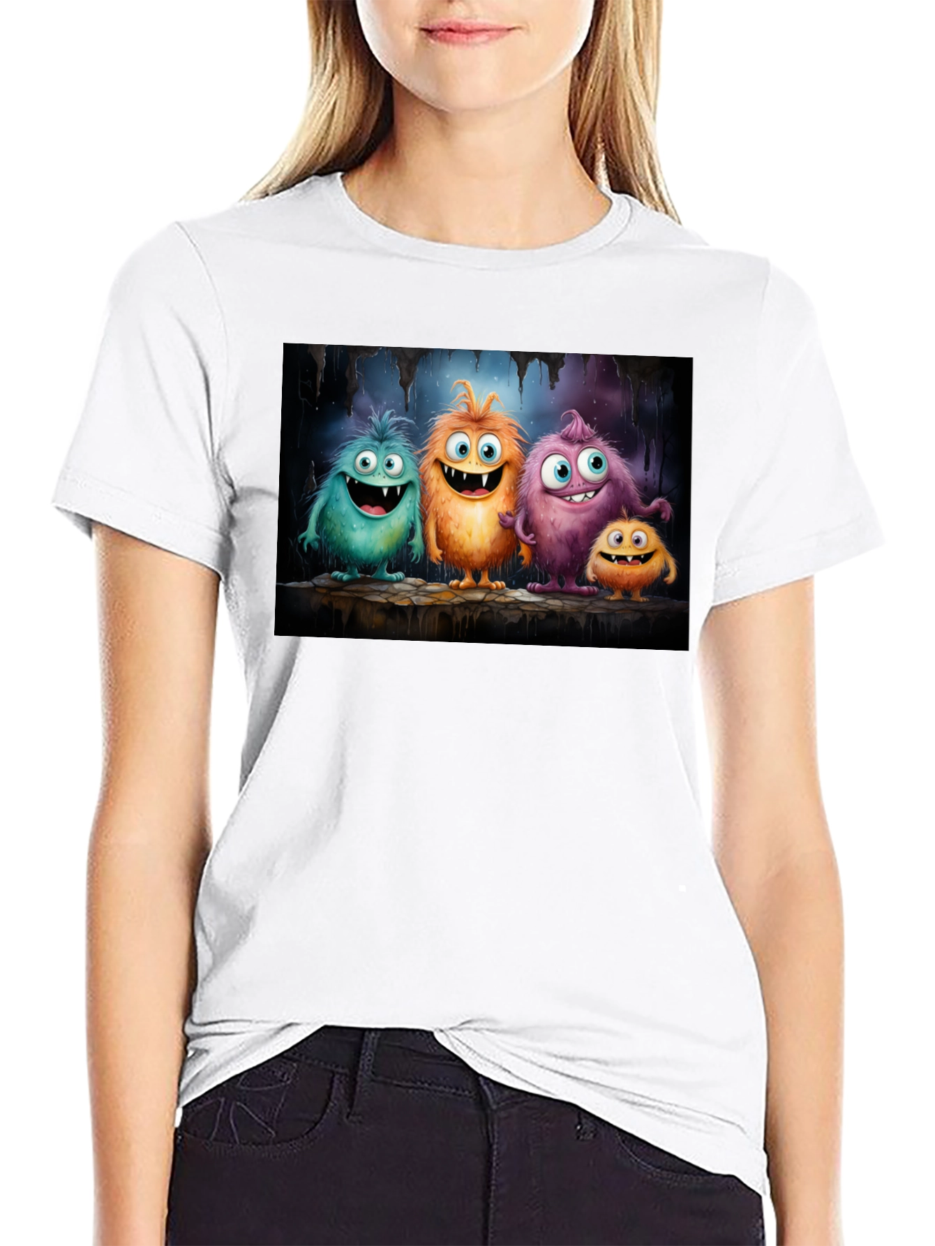Camiseta Negra con Adorables Monstruos
