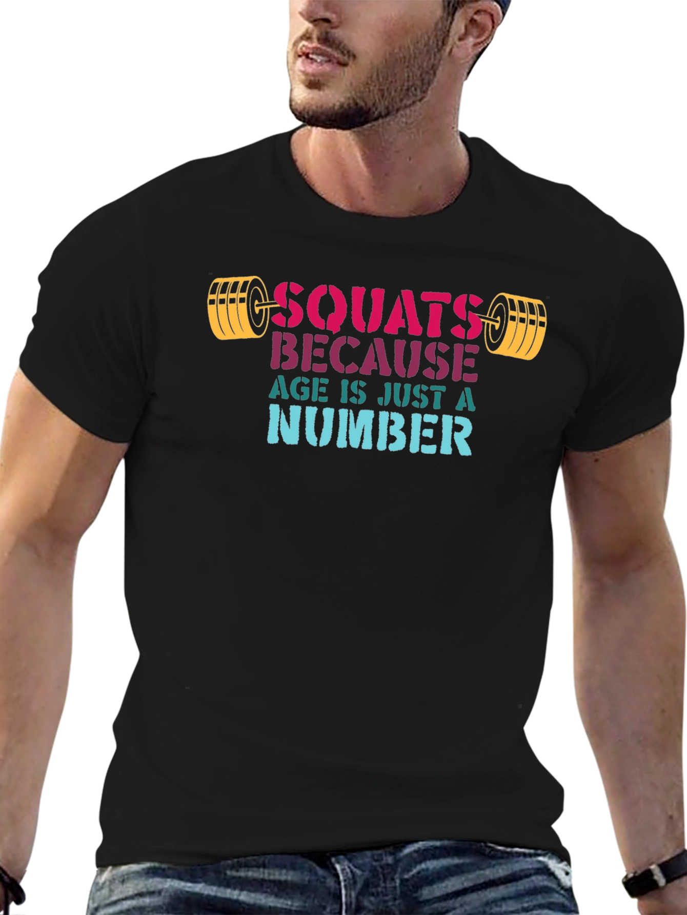 Camiseta Negra: Squats Because Age Is Just a Number