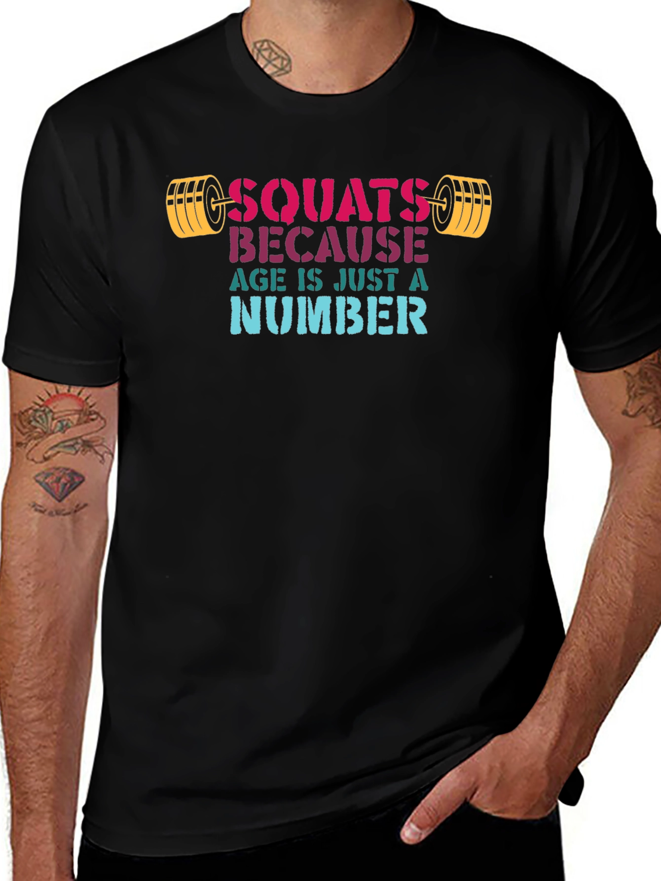 Camiseta Negra: Squats Because Age Is Just a Number
