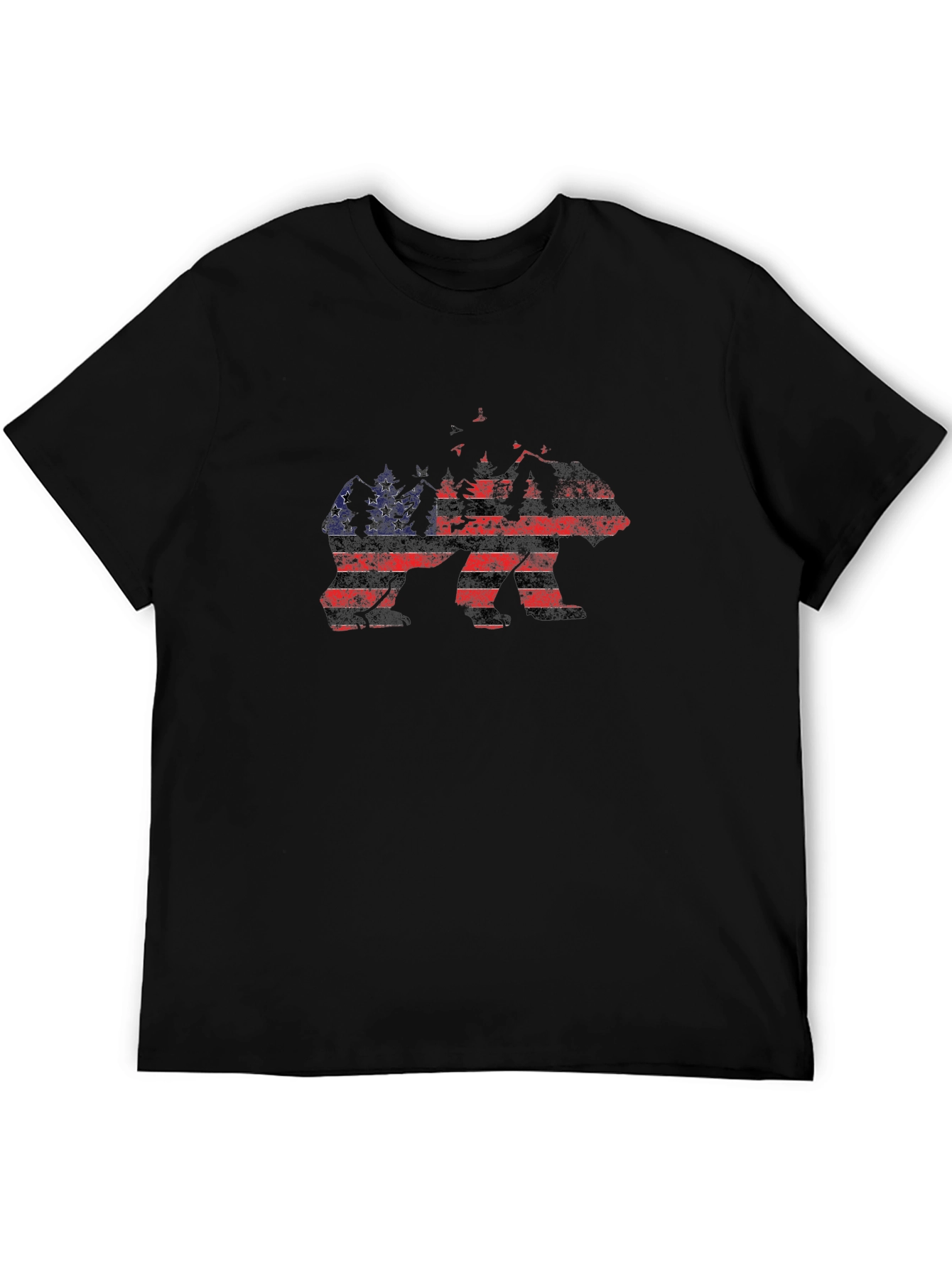 Camiseta Negra Hombre Diseño Oso Bandera Americana
