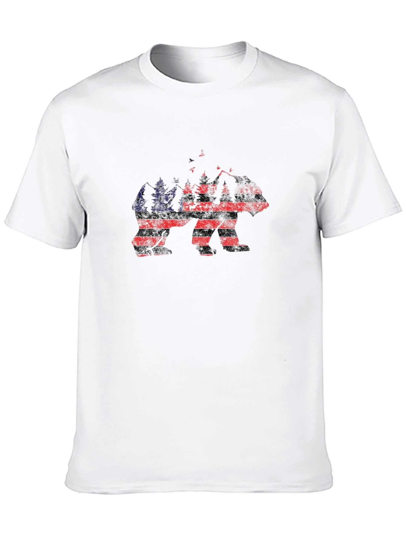 Camiseta Negra Hombre Diseño Oso Bandera Americana