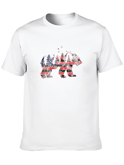 Camiseta Negra Hombre Diseño Oso Bandera Americana