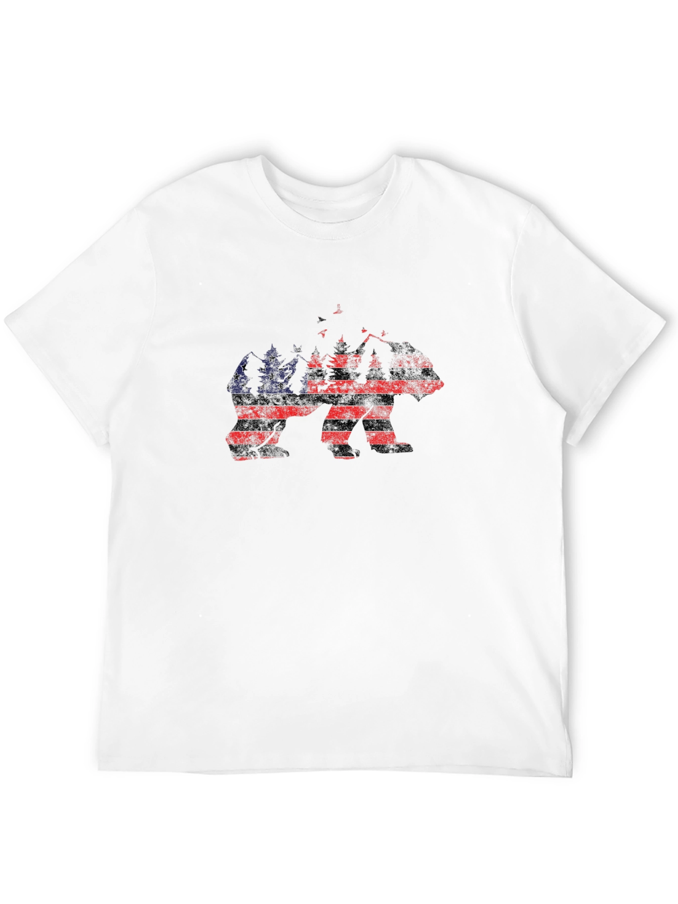 Camiseta Negra Hombre Diseño Oso Bandera Americana