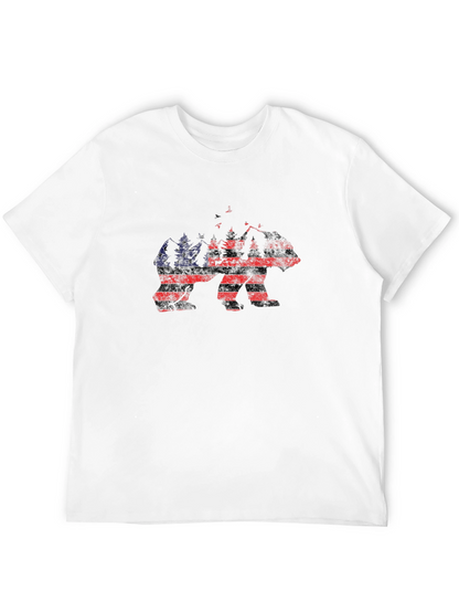 Camiseta Negra Hombre Diseño Oso Bandera Americana