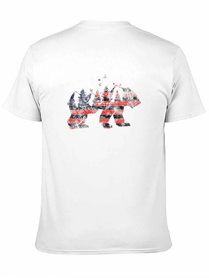 Camiseta Negra Hombre Diseño Oso Bandera Americana
