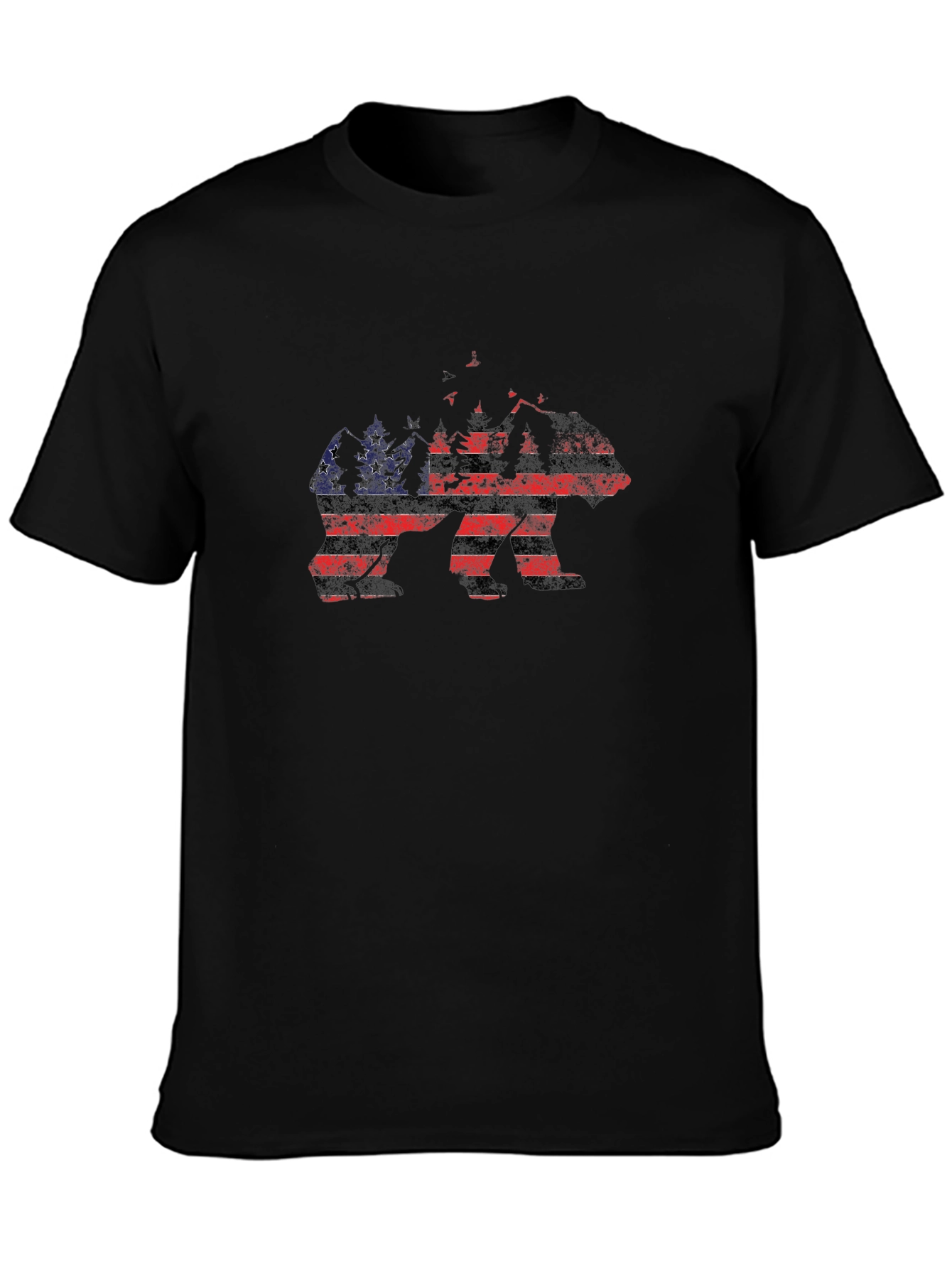 Camiseta Negra Hombre Diseño Oso Bandera Americana