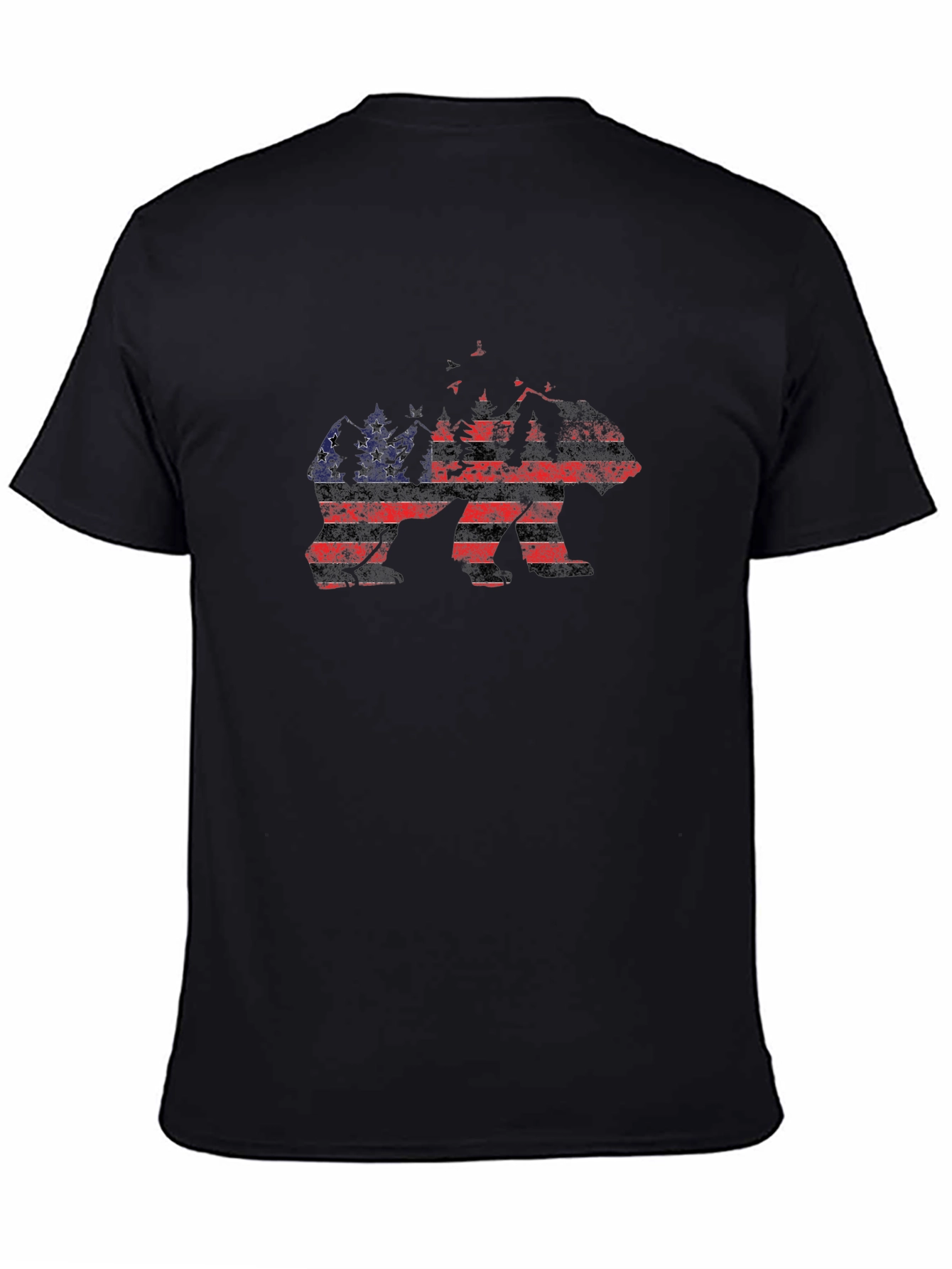 Camiseta Negra Hombre Diseño Oso Bandera Americana