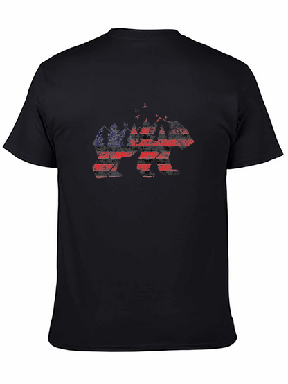 Camiseta Negra Hombre Diseño Oso Bandera Americana