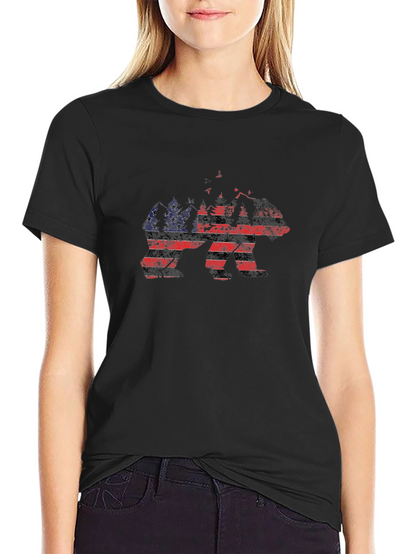 Camiseta Negra Hombre Diseño Oso Bandera Americana