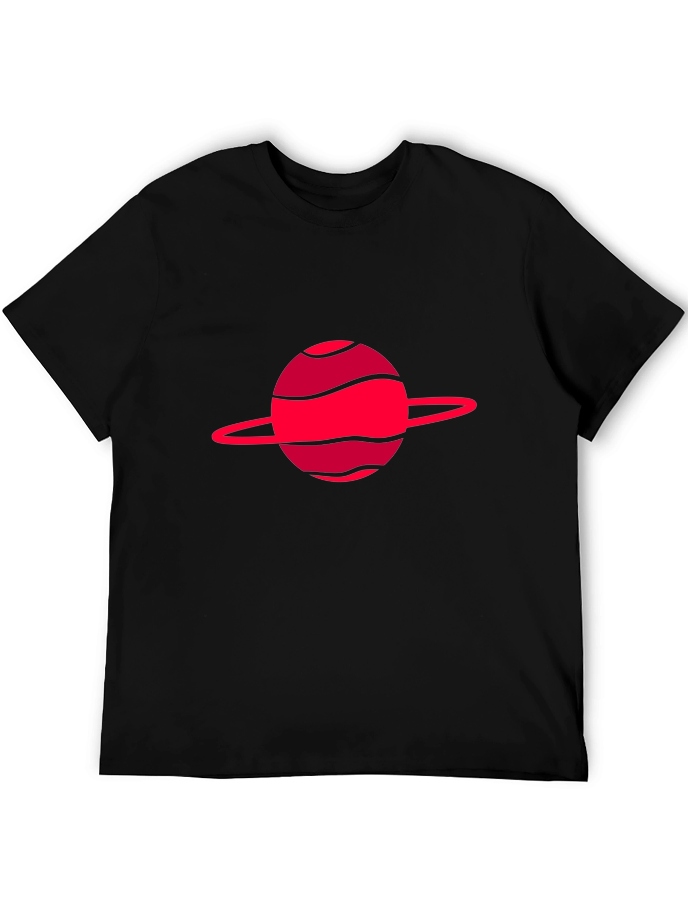 Camiseta negra con diseño de planeta rojo