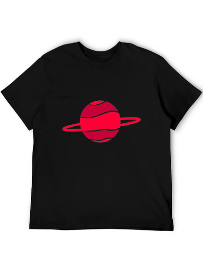 Camiseta negra con diseño de planeta rojo