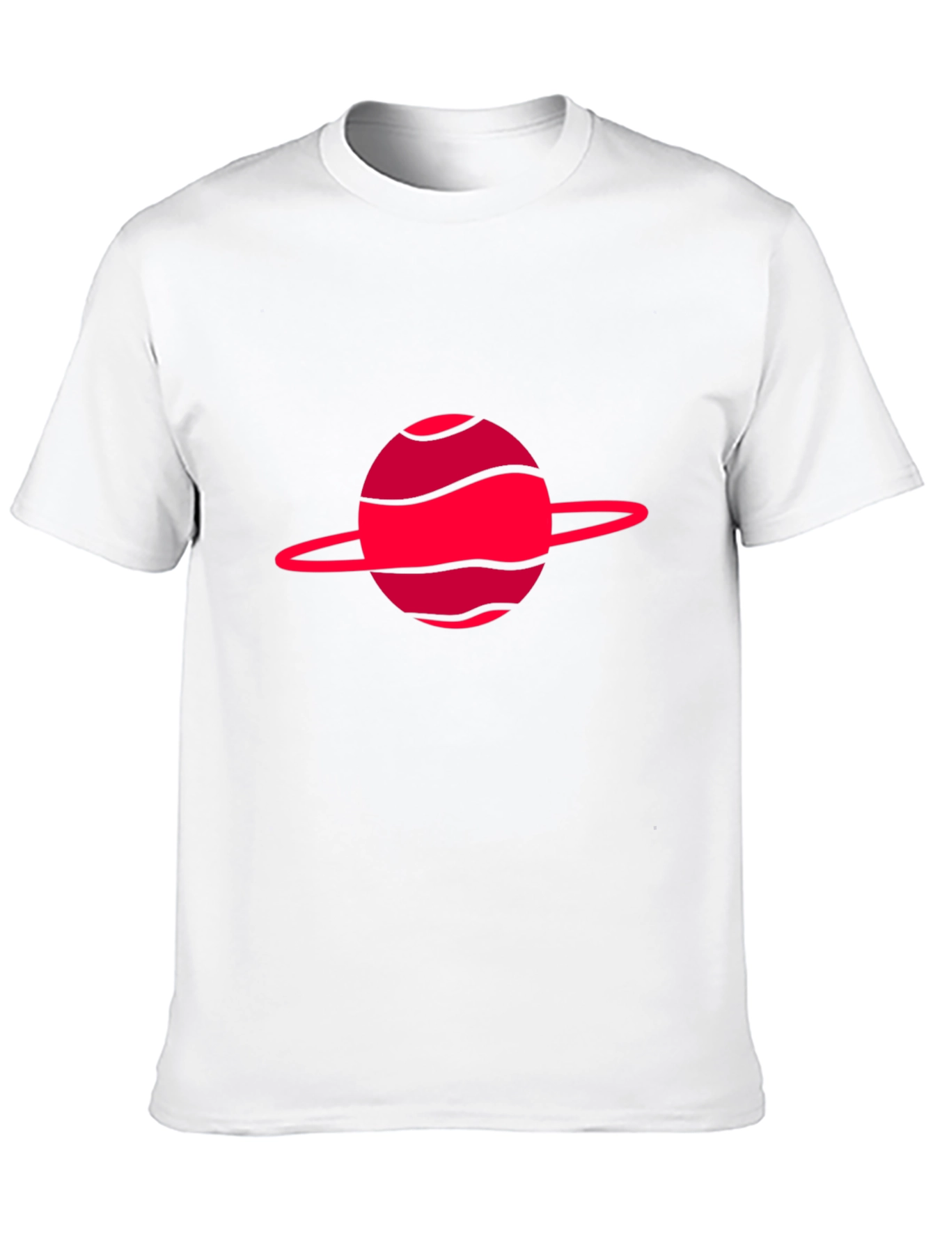 Camiseta negra con diseño de planeta rojo