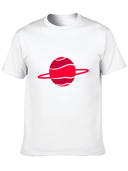 Camiseta negra con diseño de planeta rojo