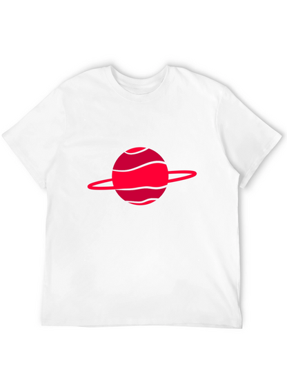 Camiseta negra con diseño de planeta rojo