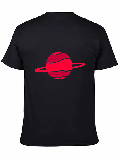Camiseta negra con diseño de planeta rojo