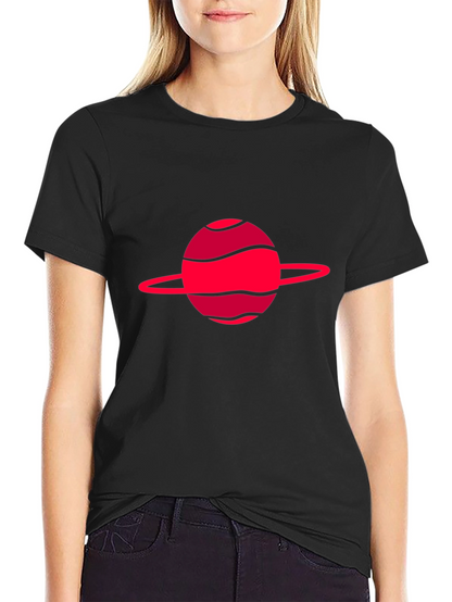 Camiseta negra con diseño de planeta rojo