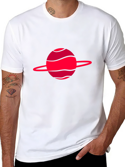Camiseta negra con diseño de planeta rojo
