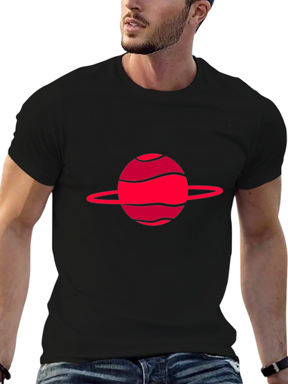 Camiseta negra con diseño de planeta rojo