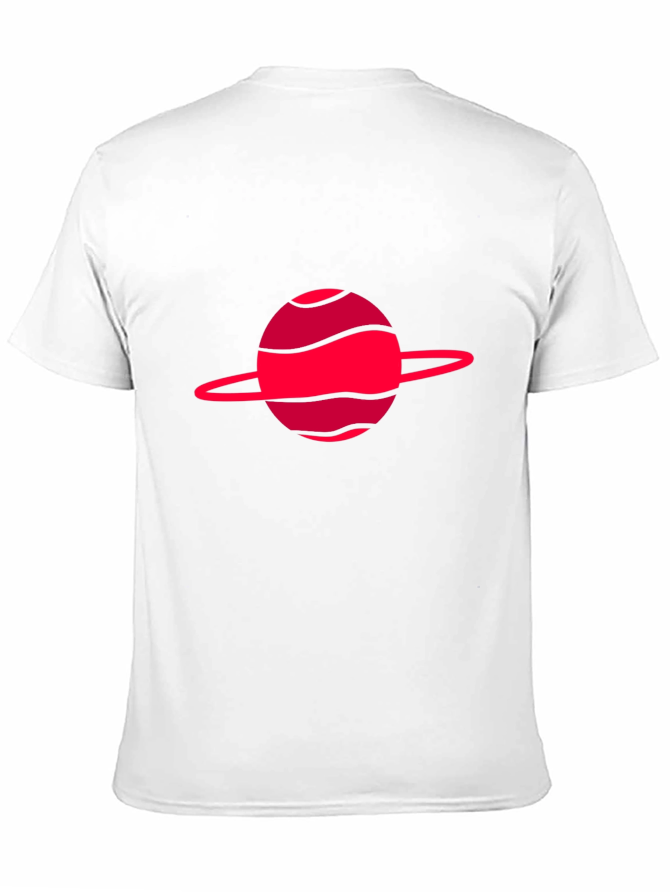Camiseta negra con diseño de planeta rojo