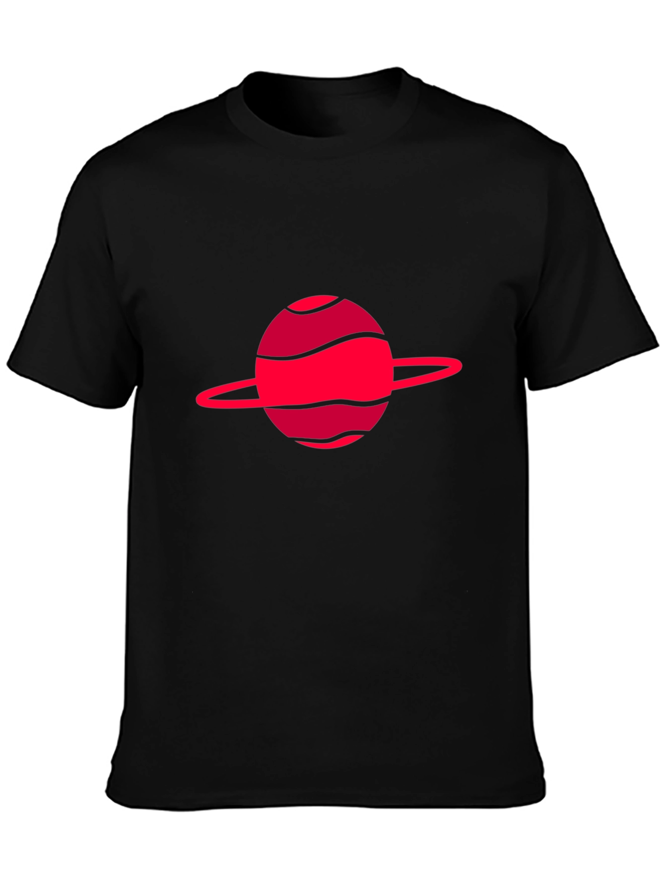 Camiseta negra con diseño de planeta rojo