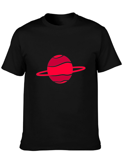 Camiseta negra con diseño de planeta rojo