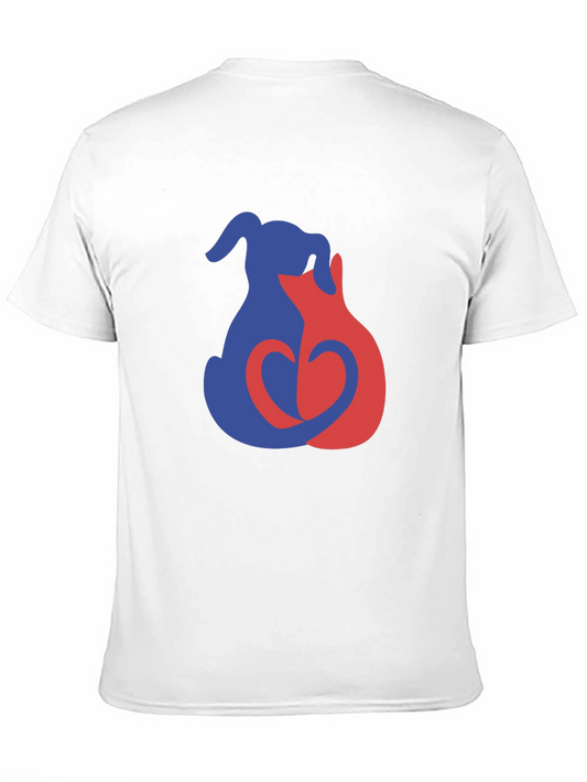 Camiseta Negra con Diseño de Perro y Gato Amorosos