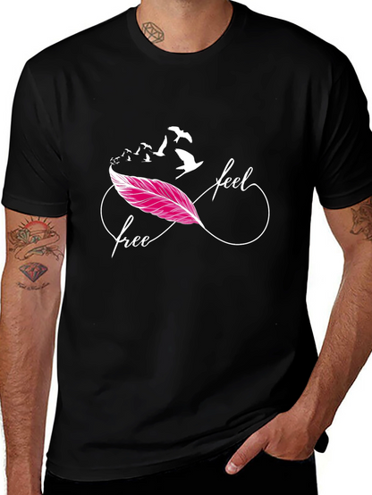 Camiseta Negra Feel Free con Pluma y Pájaros